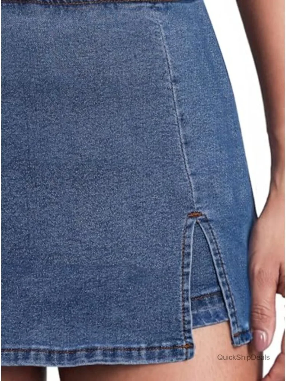 Women's Double Slit Denim Skort Bodycon Mini Jean Skirt High Waisted